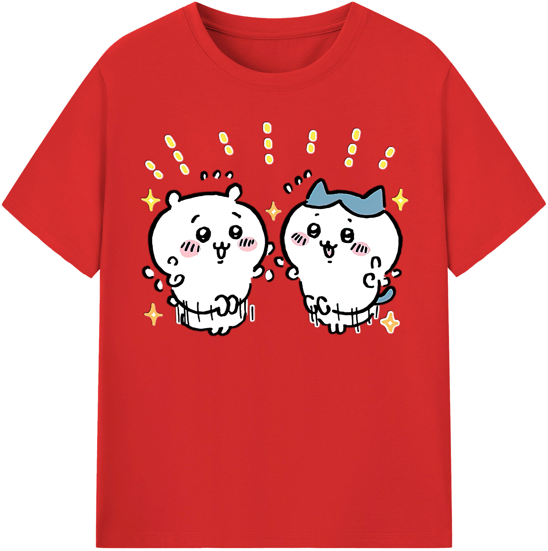 （画像用） ちいかわ ハチワレ Chii-kawa hachiware レディースカジュアルプリントTシャツ（綿100％）