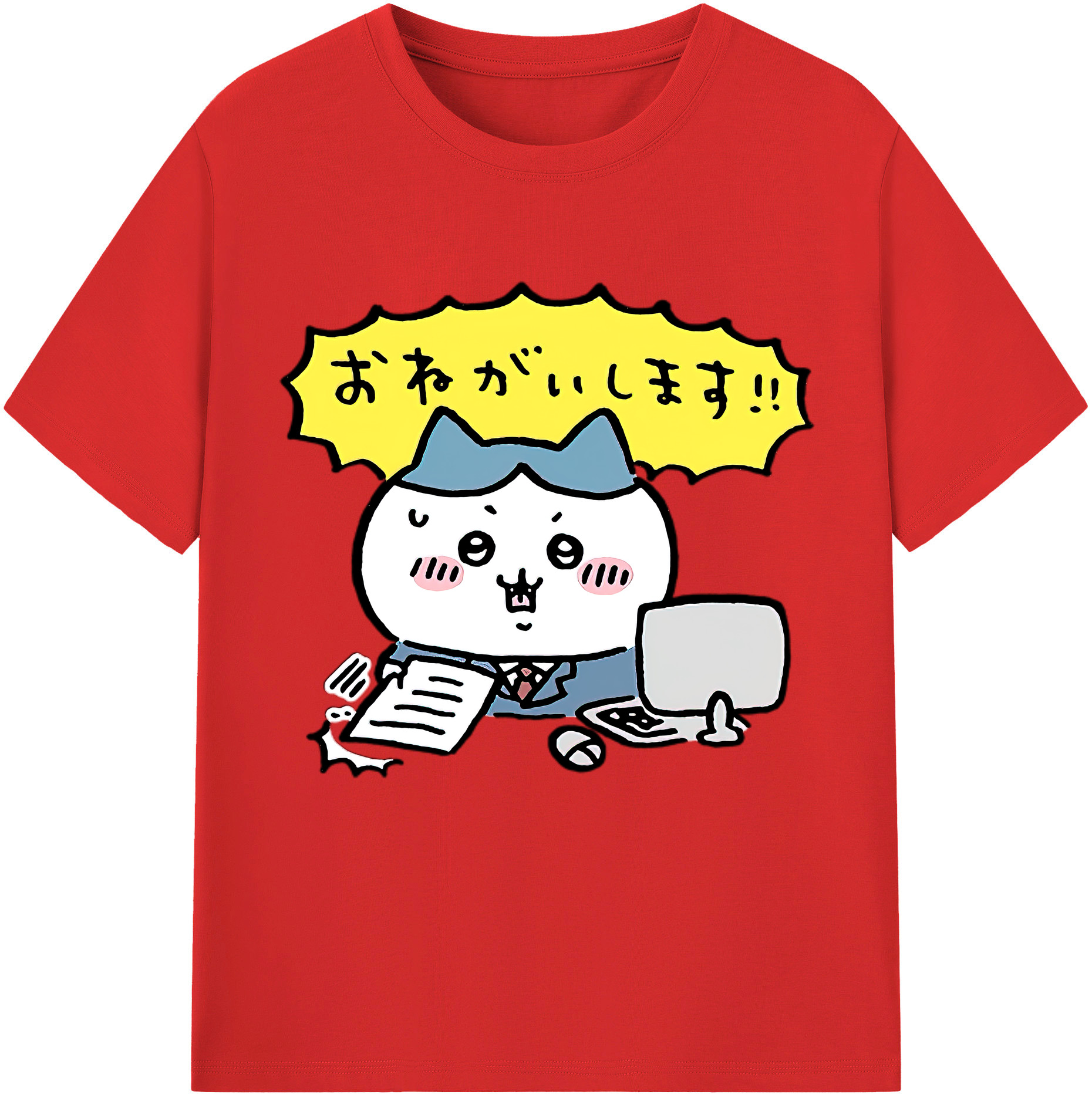 （画像用） ちいかわ ハチワレ Chii-kawa hachiware レディースカジュアルプリントTシャツ（綿100％）