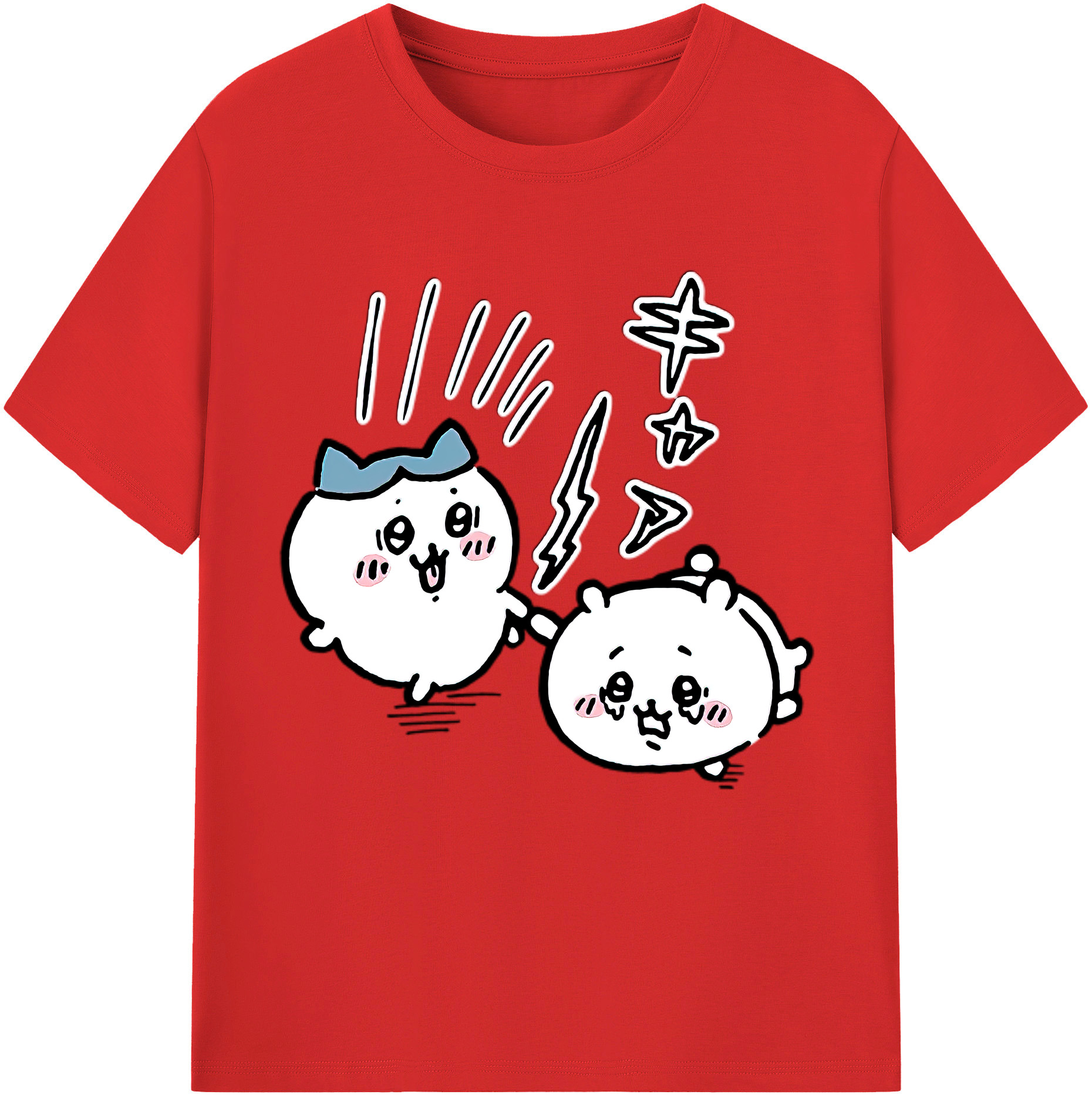 （画像用） ちいかわ ハチワレ Chii-kawa hachiware レディースカジュアルプリントTシャツ（綿100％）