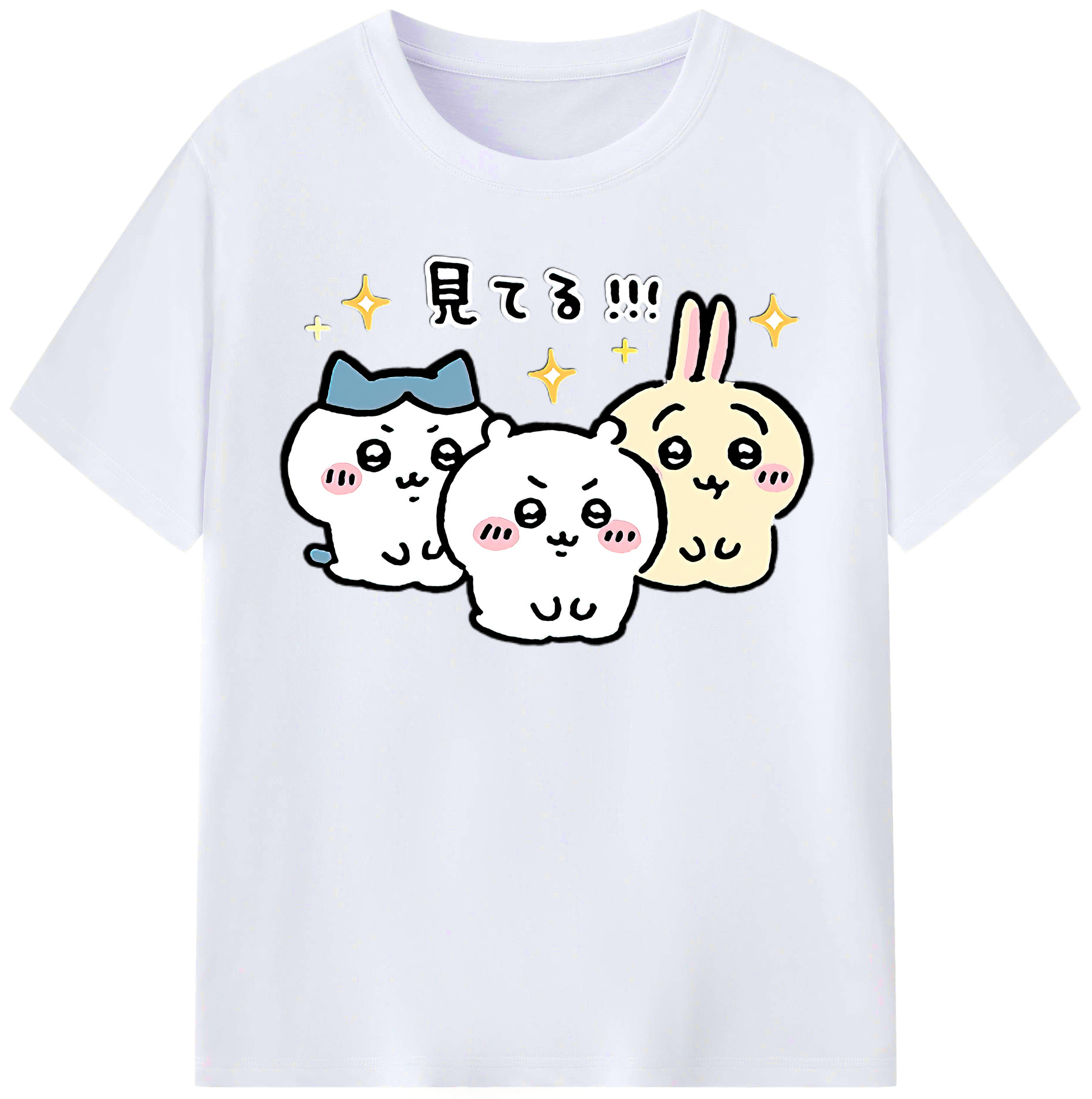 （画像用） ちいかわ ハチワレ Chii-kawa hachiware レディースカジュアルプリントTシャツ（綿100％）