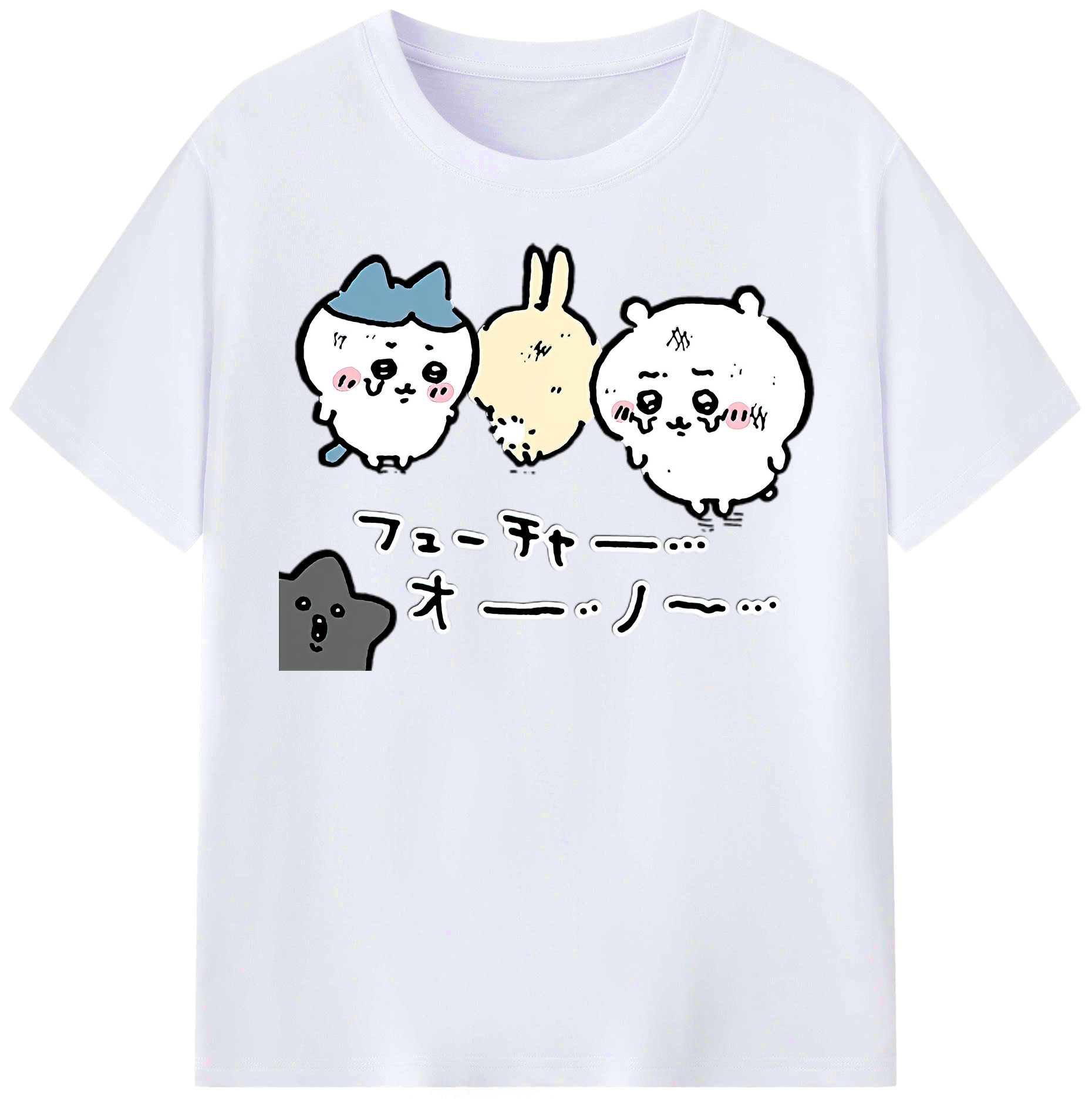 （画像用） ちいかわ ハチワレ Chii-kawa hachiware レディースカジュアルプリントTシャツ（綿100％）