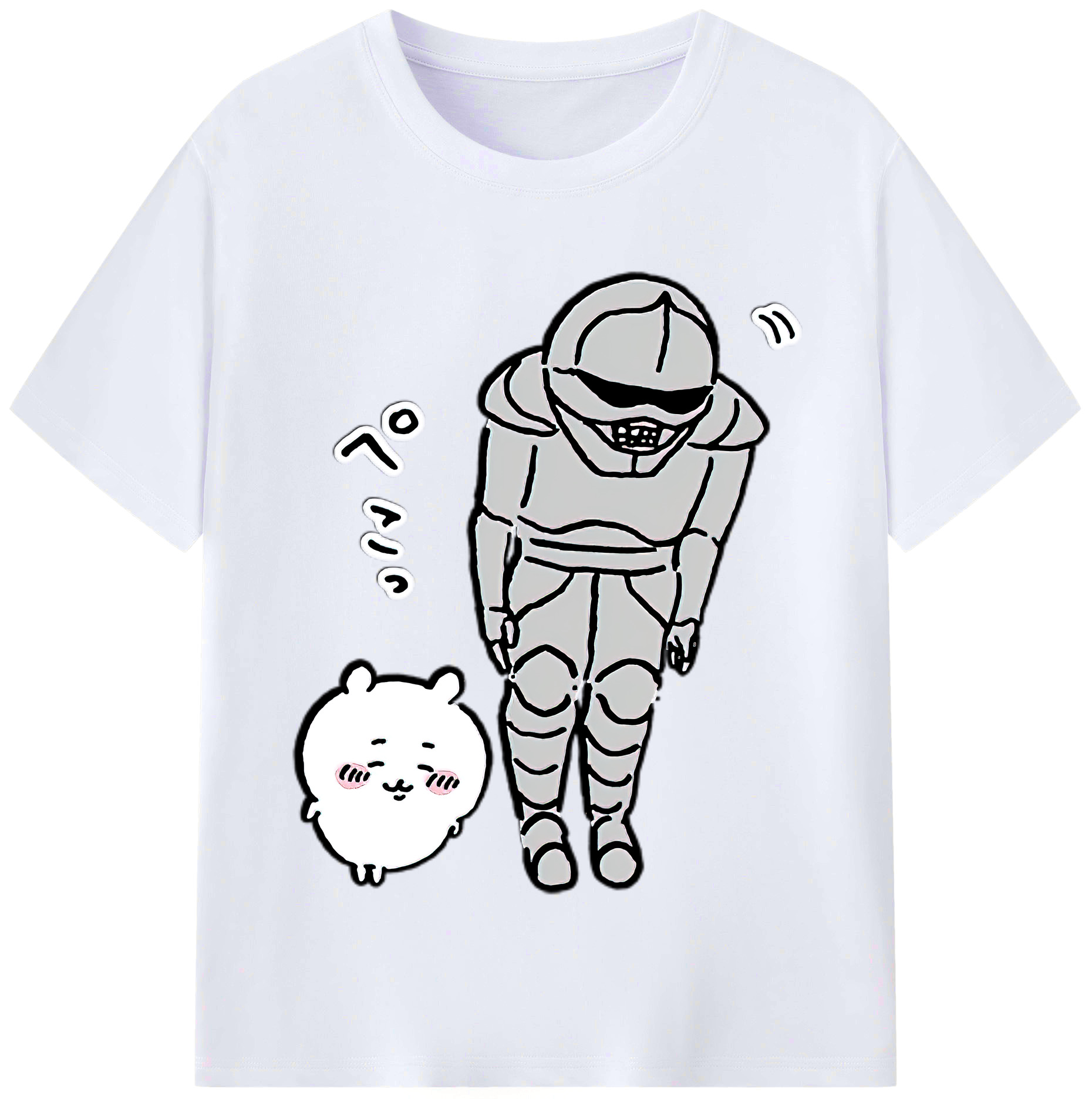 （画像用） ちいかわ 労働の鎧さん Chii-kawa Mr. Armor of Labor レディースカジュアルプリントTシャツ（綿100％）