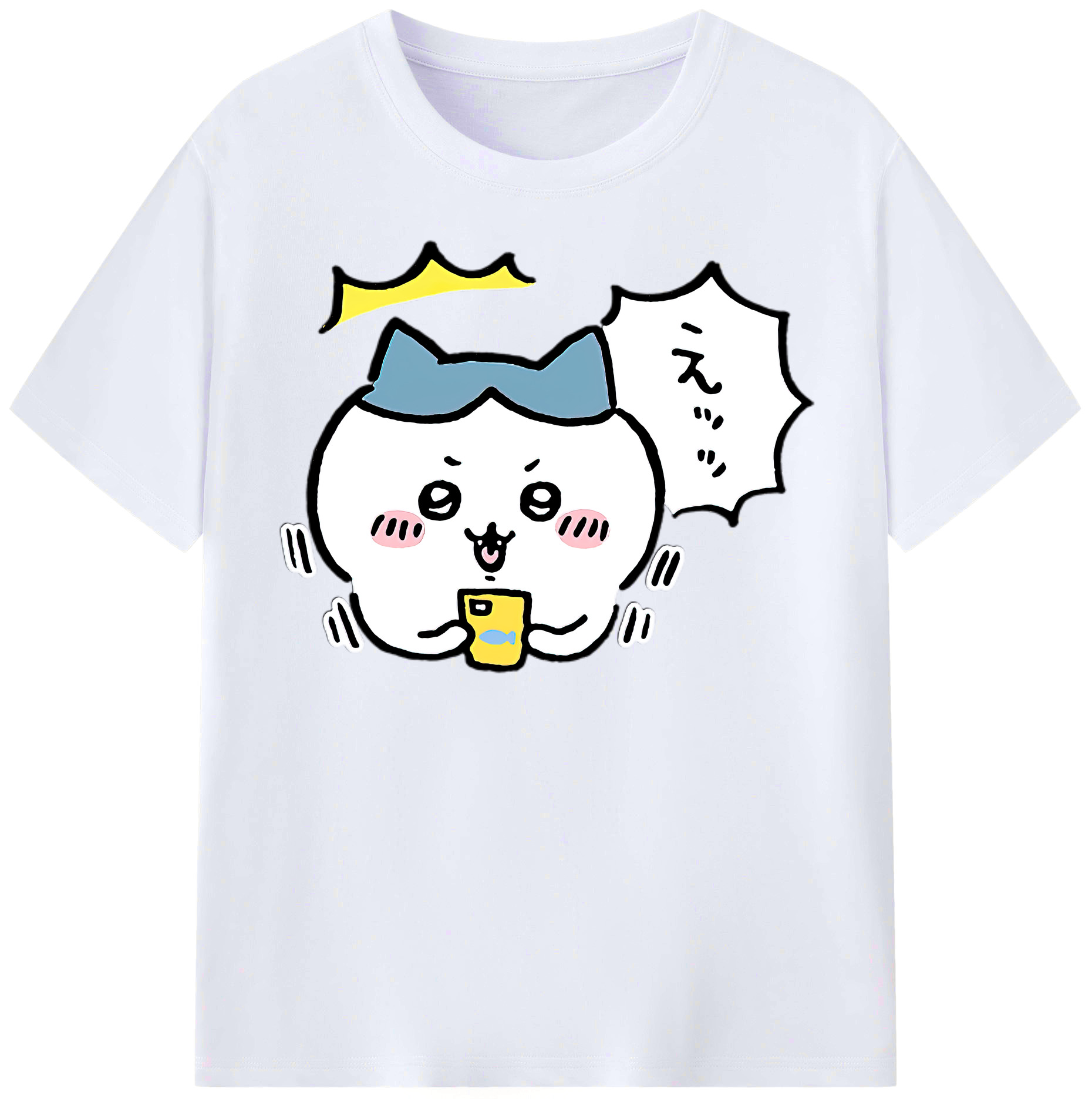 （画像用） ちいかわ ハチワレ Chii-kawa hachiware レディースカジュアルプリントTシャツ（綿100％）