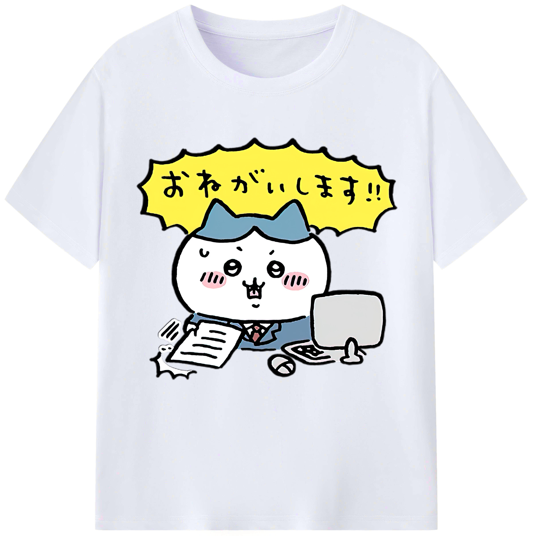 （画像用） ちいかわ ハチワレ Chii-kawa hachiware レディースカジュアルプリントTシャツ（綿100％）