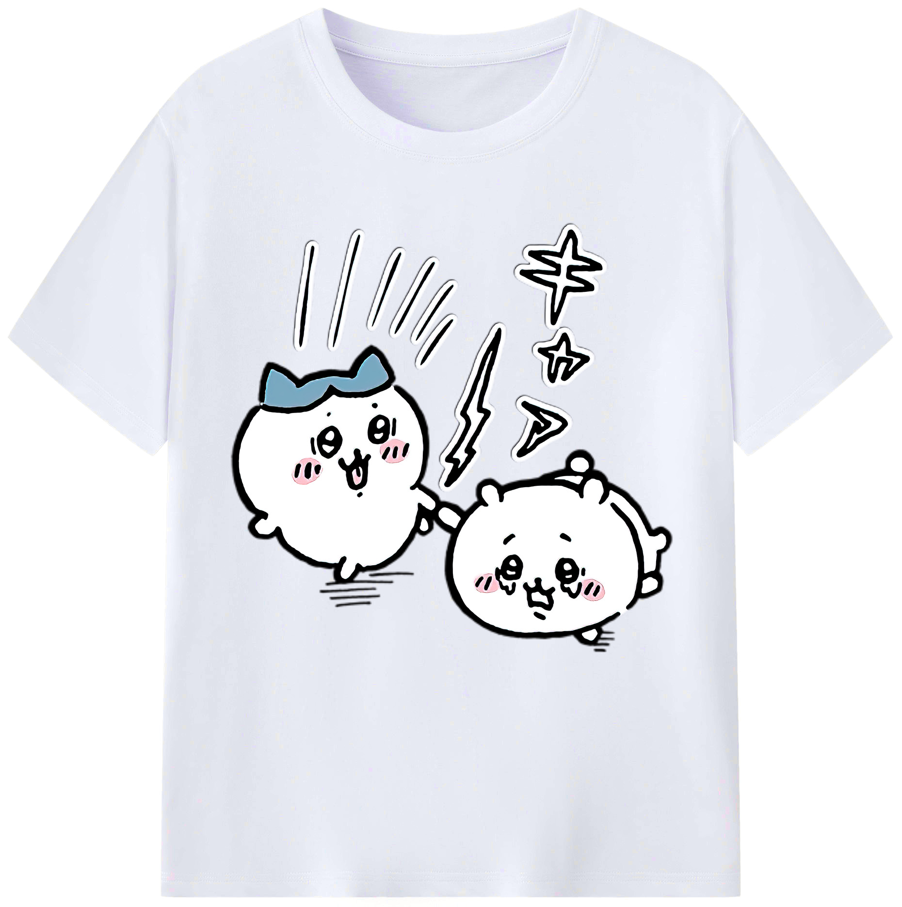 （画像用） ちいかわ ハチワレ Chii-kawa hachiware レディースカジュアルプリントTシャツ（綿100％）