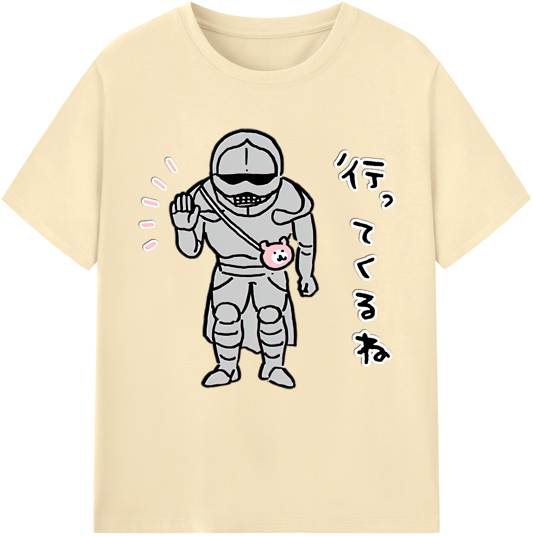 （画像用） ちいかわ 労働の鎧さん Chii-kawa Mr. Armor of Labor 綿100％半袖Tシャツ（フロントプリント）