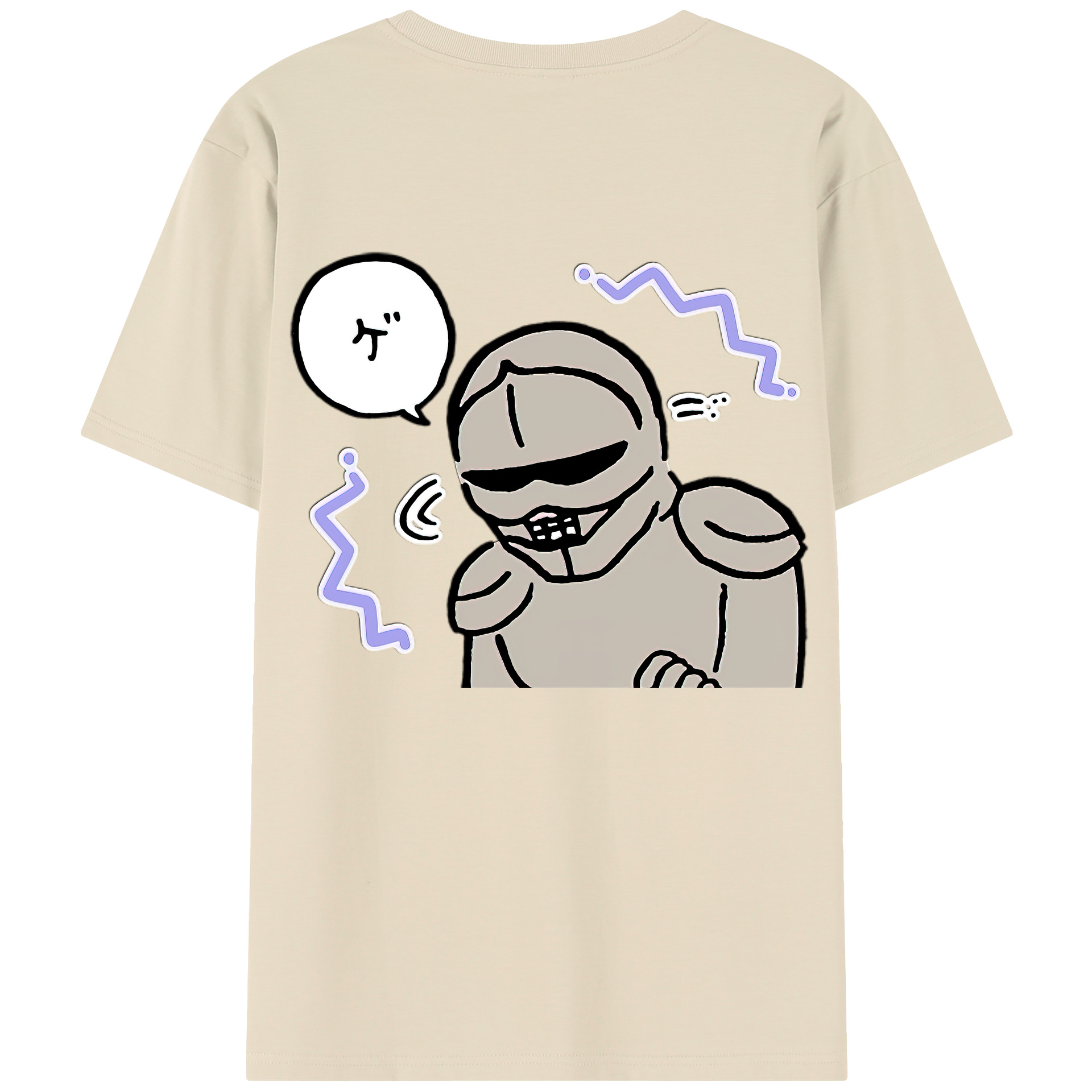 （画像用） ちいかわ 労働の鎧さん Chii-kawa Mr. Armor of Labor 綿100％半袖Tシャツ（背面プリント）