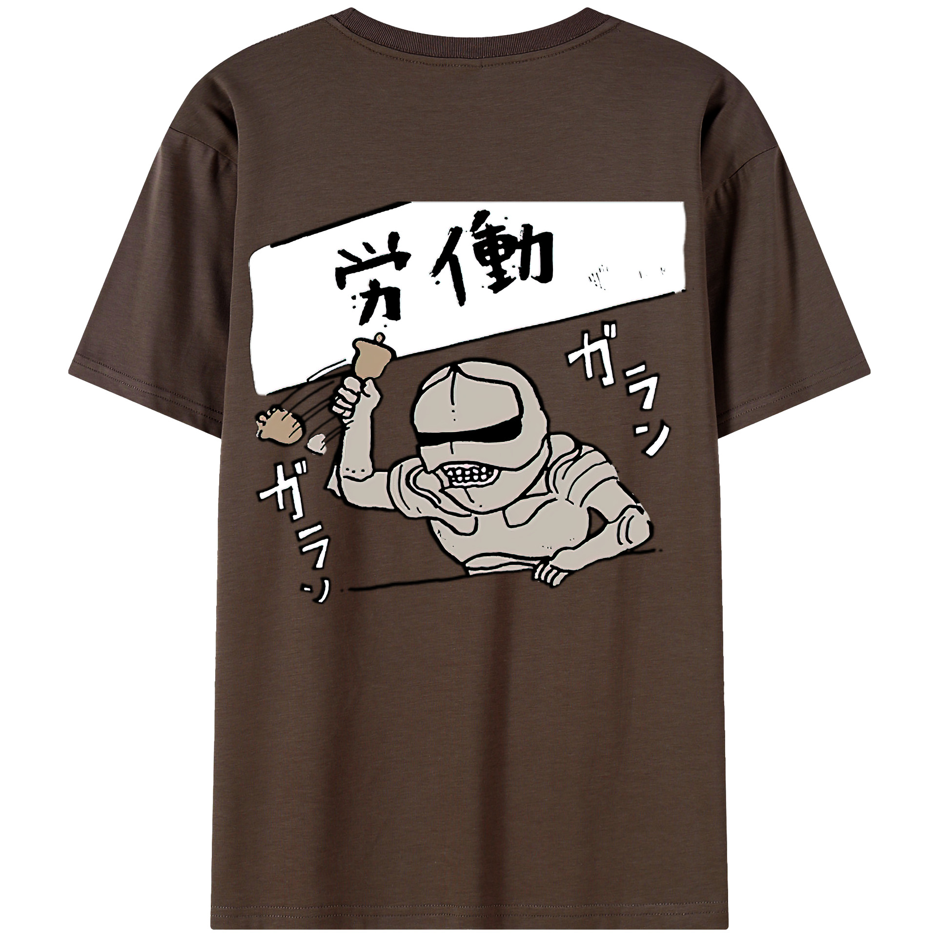 （画像用） ちいかわ 労働の鎧さん Chii-kawa Mr. Armor of Labor 綿100％半袖Tシャツ（背面プリント）