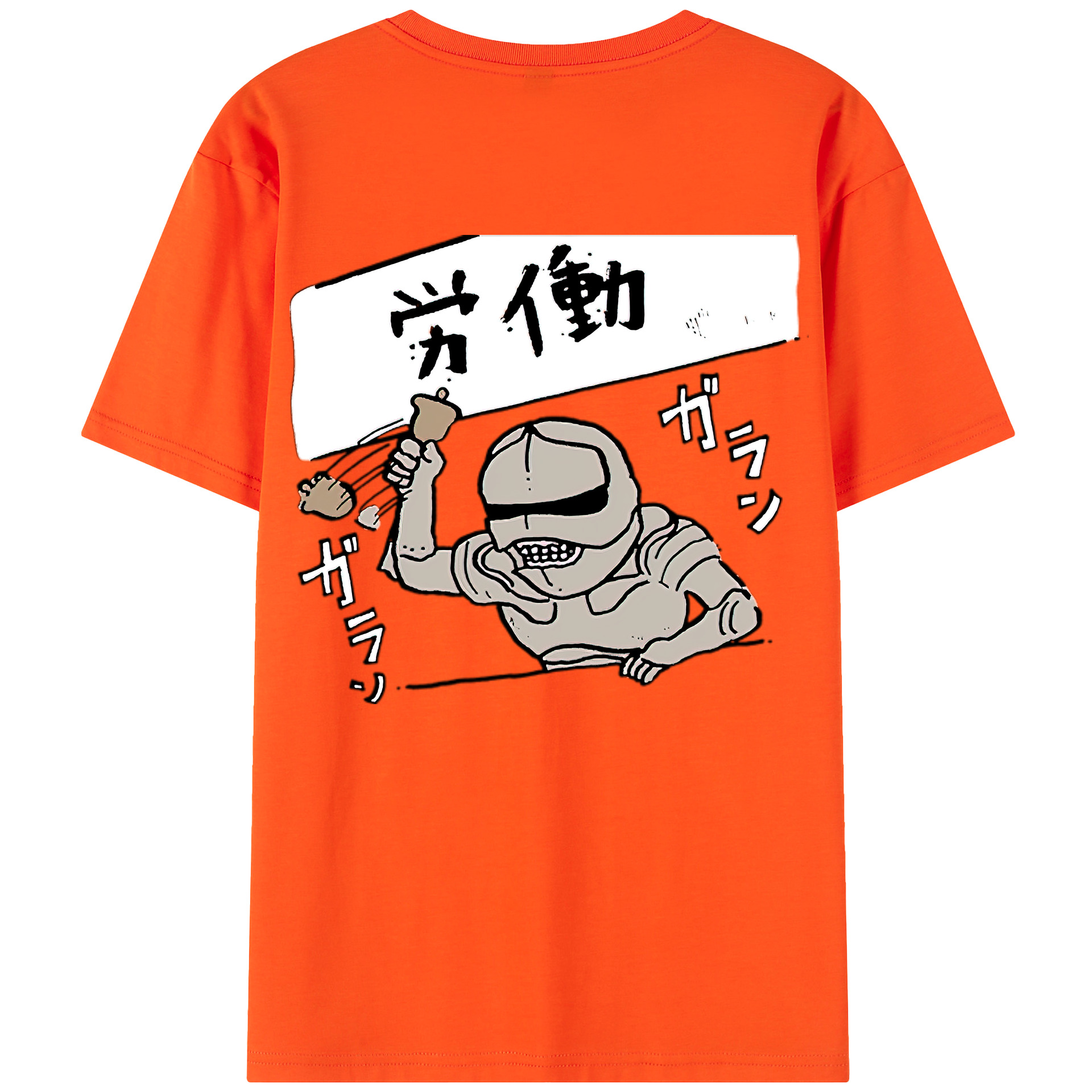 （画像用） ちいかわ 労働の鎧さん Chii-kawa Mr. Armor of Labor 綿100％半袖Tシャツ（背面プリント）
