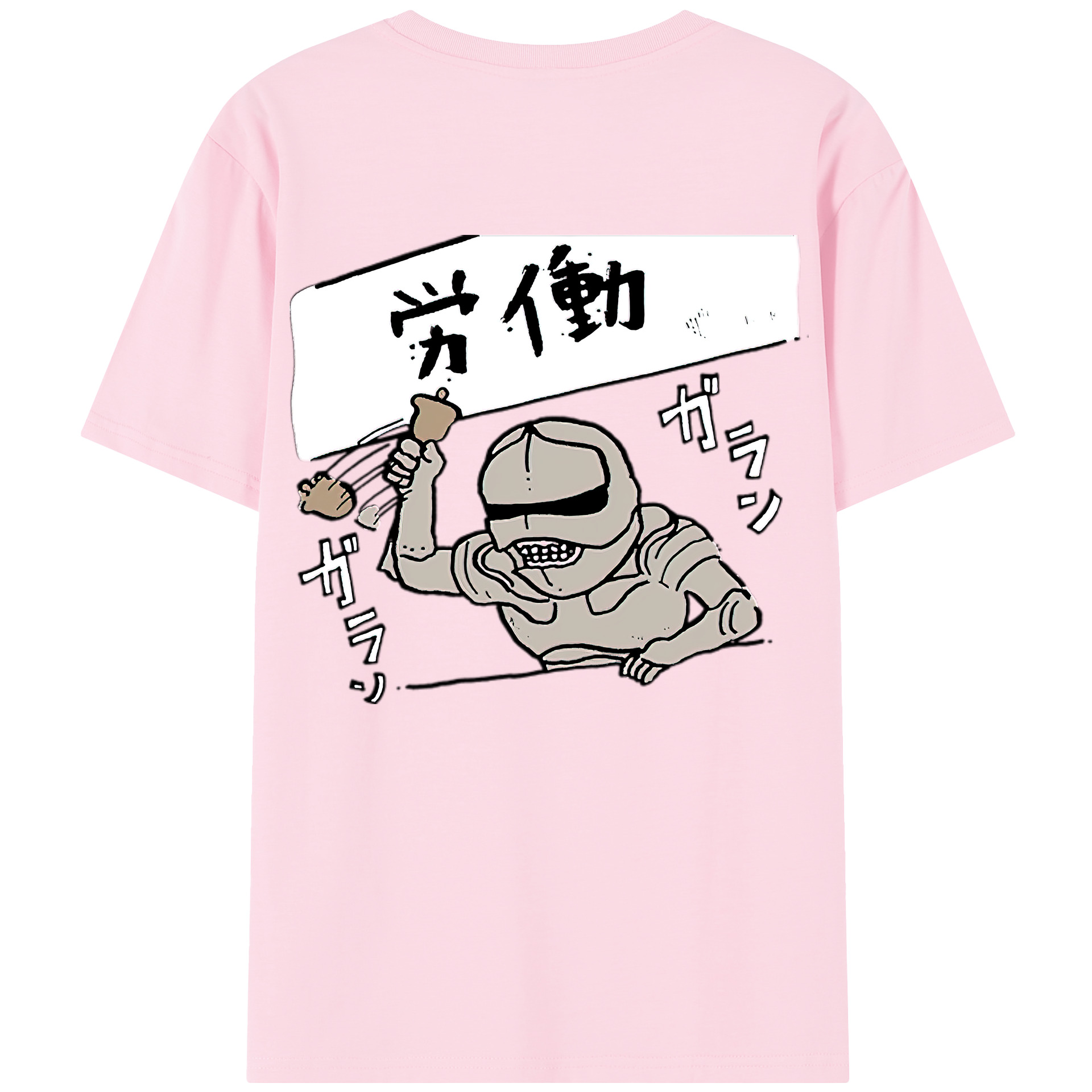 （画像用） ちいかわ 労働の鎧さん Chii-kawa Mr. Armor of Labor 綿100％半袖Tシャツ（背面プリント）