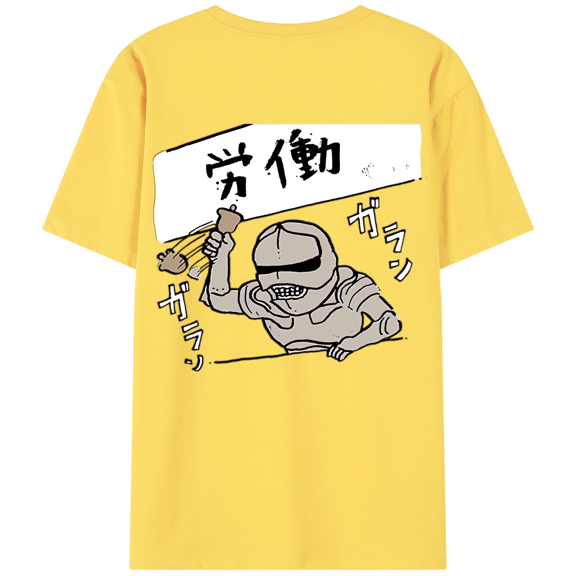 （画像用） ちいかわ 労働の鎧さん Chii-kawa Mr. Armor of Labor 綿100％半袖Tシャツ（背面プリント）